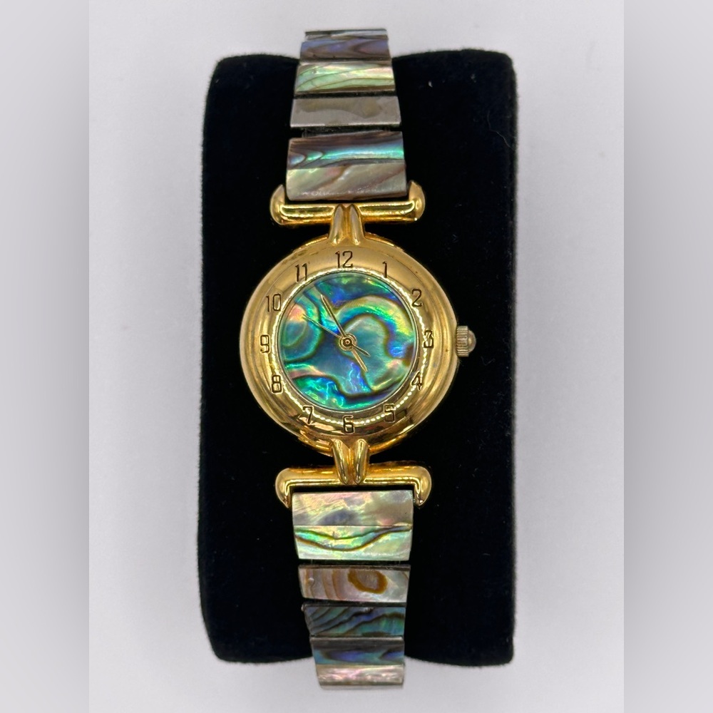 Nelsonic Women Abalone Shell Dial Expansion Band Watch Sz 6 1/2  New Batt FLAW
